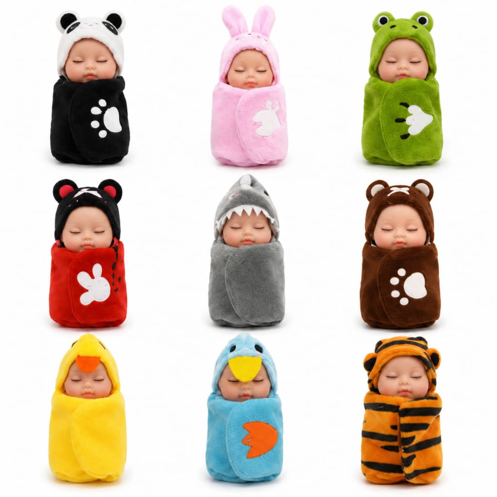 Kit com 6 Boneca Baby Mini Bebê Reborn na Mantinha de Bichinhos – Colecione Todos os Modelos!