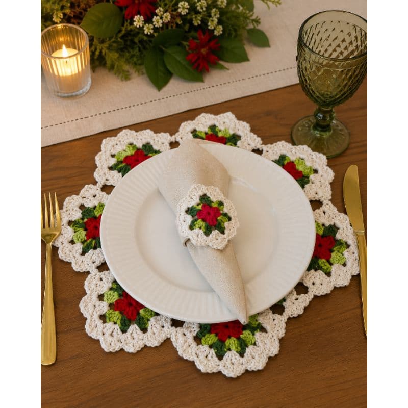 Sousplat Estrela Luxo + Porta Guardanapo. Mesa Posta Luxo. Feito em crochê. 35cm