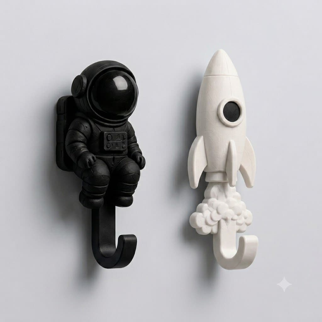 Gancho De Parede Infantil Astronauta Foguete Cabideiro Kit