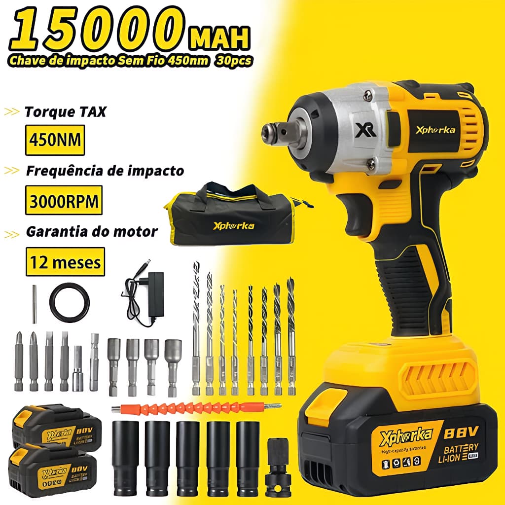 Chave de impacto Sem Fio 88V 450nm sem escova com 2 baterias Com Maleta e Acessórios 30pcs【127/220V】