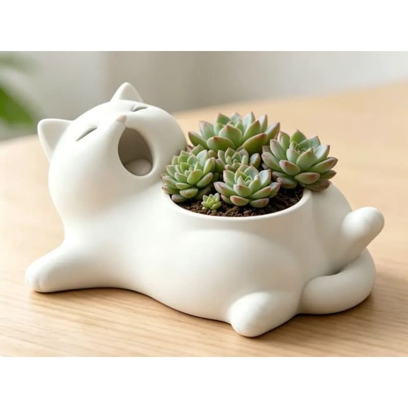Vaso de Planta Gato Sonolento Suculenta Cachepô Decorativo