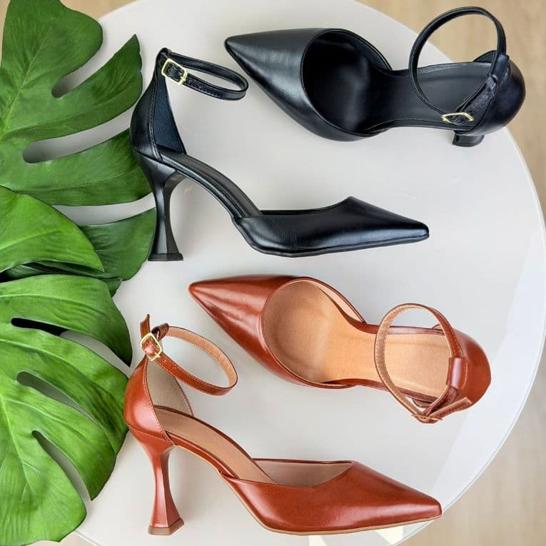 Sapato Feminino Scarpin Salto Taça Aberto Tira no Tornozelo Elegante Escritório Festa Moda Blogueira