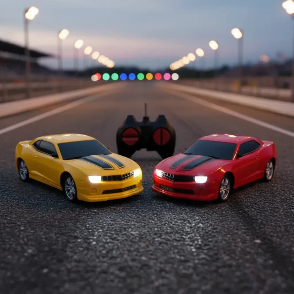 Carrinho Controle Remoto Camaro Amarelo Vermelho 7 Funções Menino Esportivo Luz Acende Farol