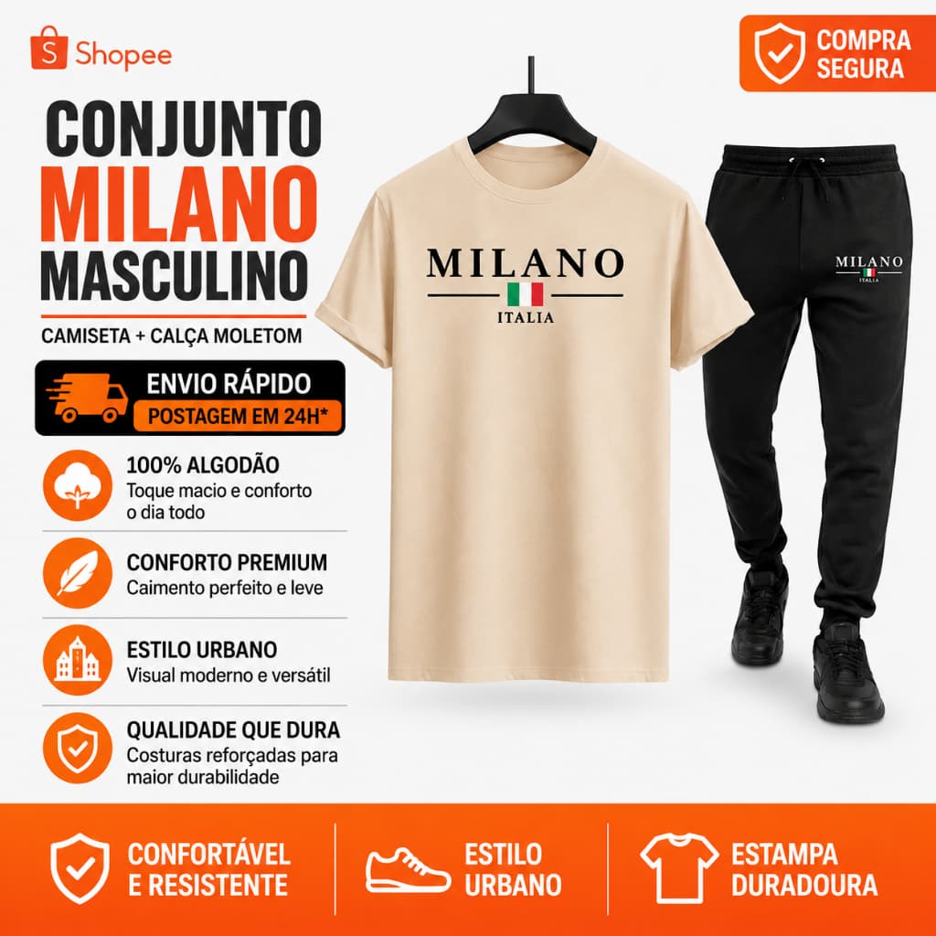 Conjunto Street Calça Moletom E Camiseta Milano Urban New