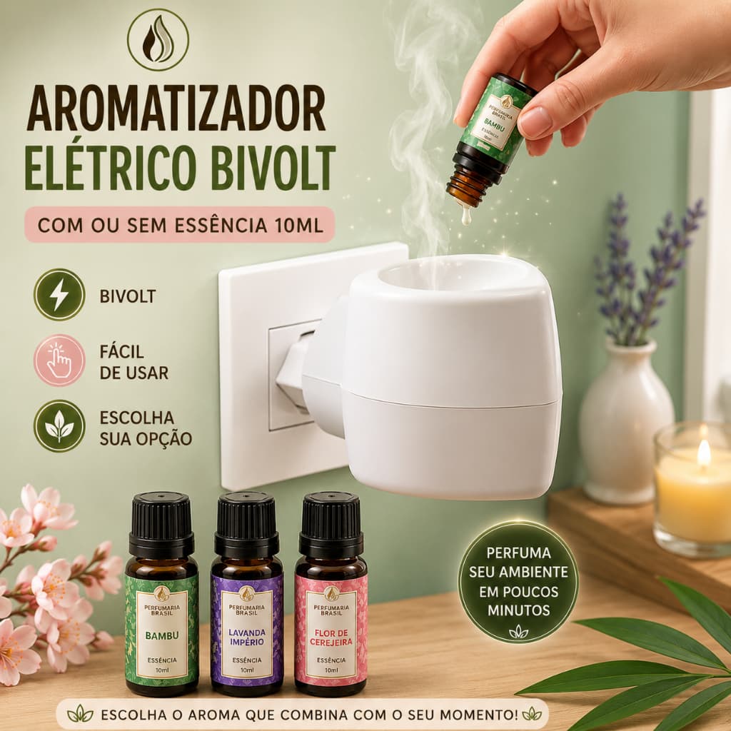 Aromatizador Elétrico de Tomada Bivolt Difusor para Essências com ou sem Essência 10ml