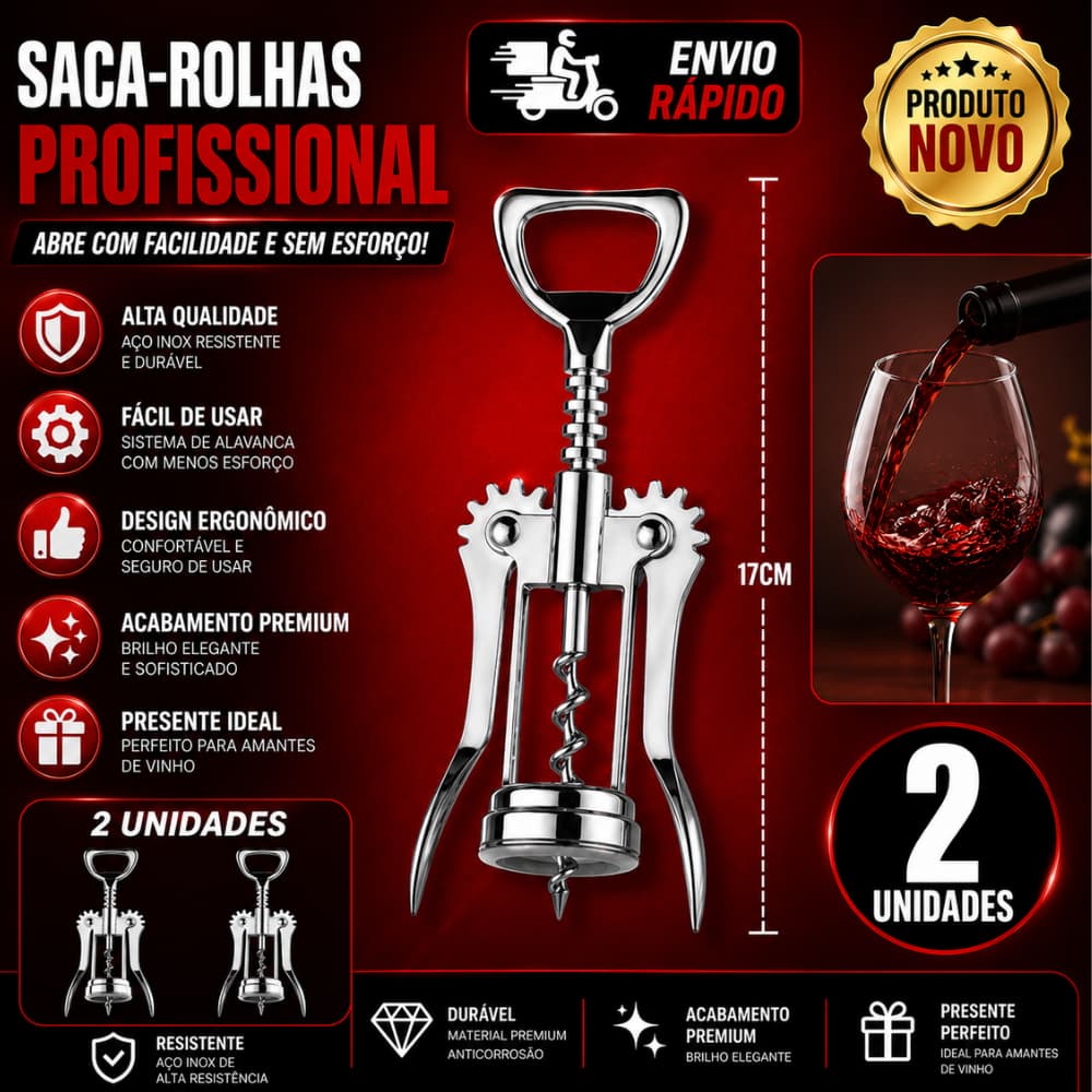 Conj 2 Saca Rolhas Linha D Casa Abridor de Garrafa Inox Manual p Casa Cozinha Restaurante Adega