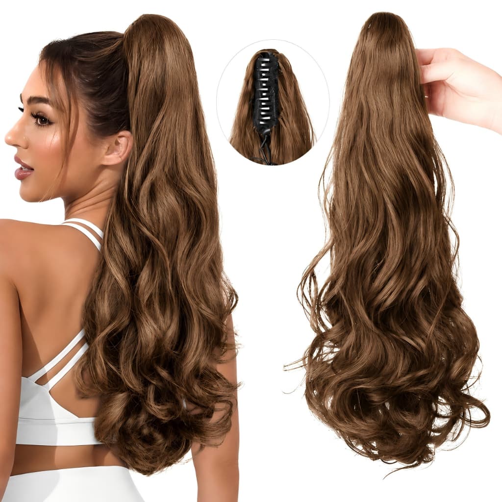 Aplique Rabo de Cavalo Ondulado Fibra Orgânica Longo Natural Com Presilha
