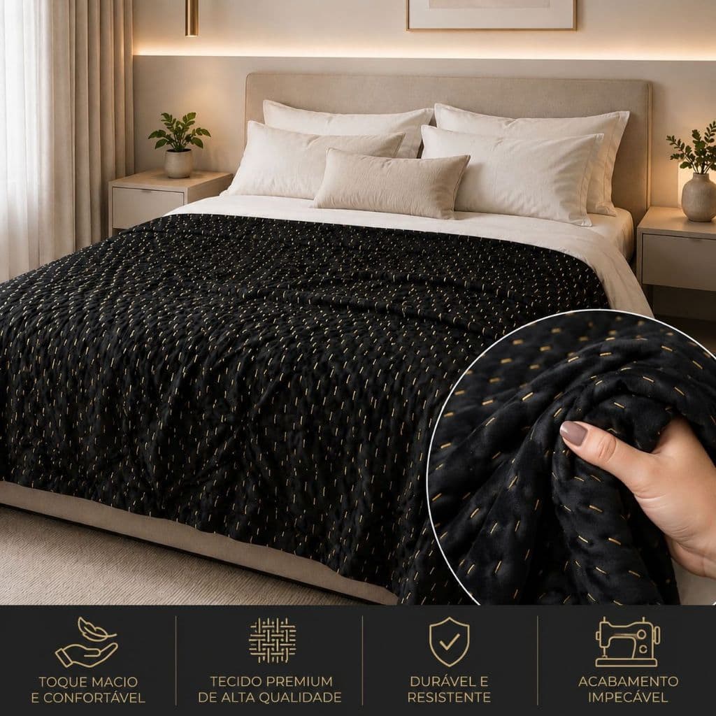 Cobertor Com Fios De Ouro Cama Casal Ultrasoft Extra Macio Quente Coleção Realeza