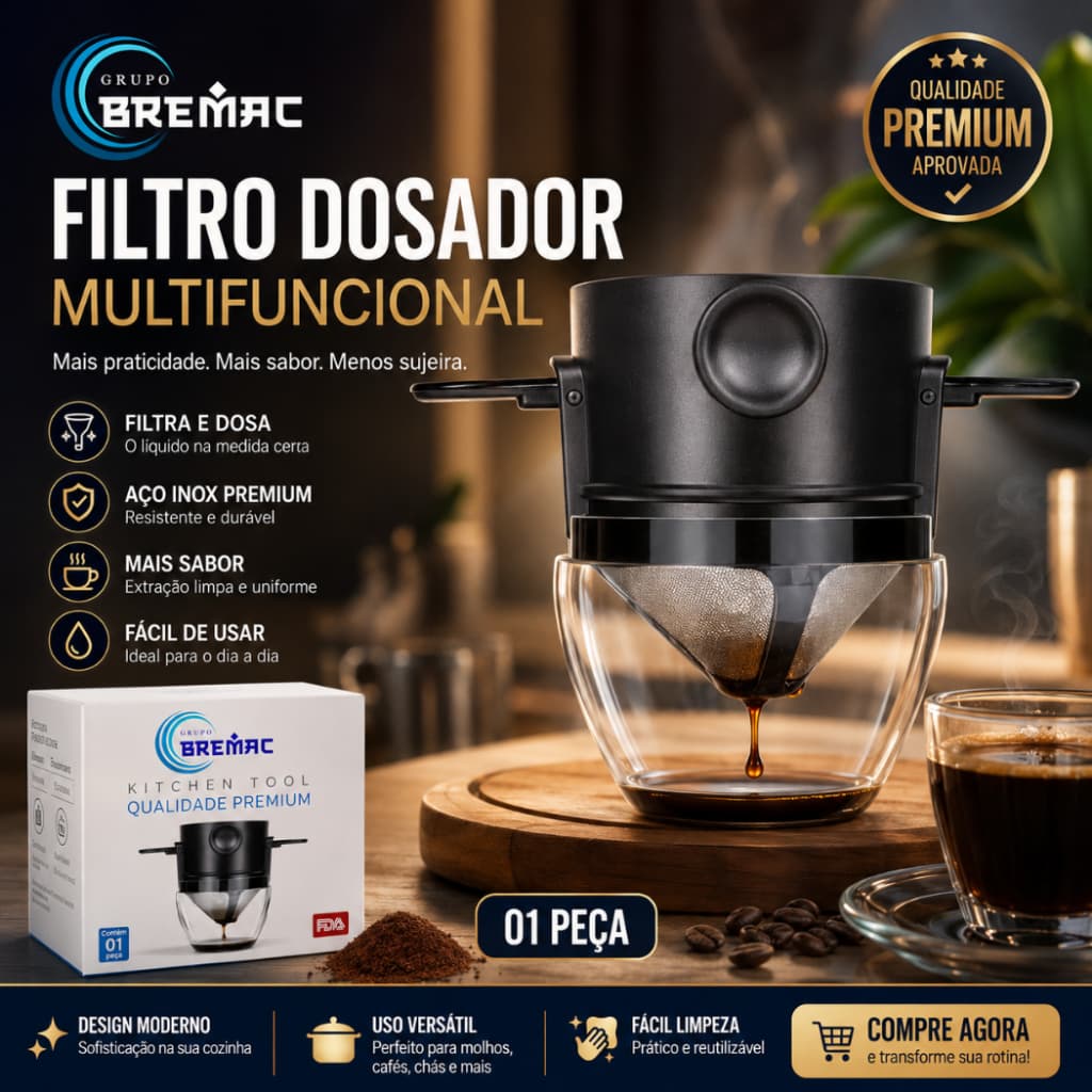 Filtro Coador de Café Portátil Reutilizável em Aço Inox Sem Papel