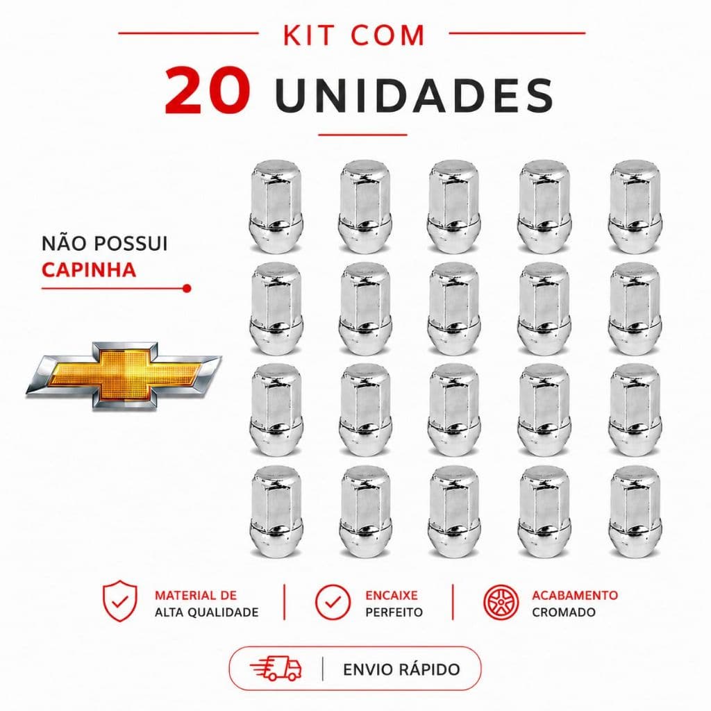 Jogo 20 porcas cromada roda GM CRUZE TRACKER CAPTIVA