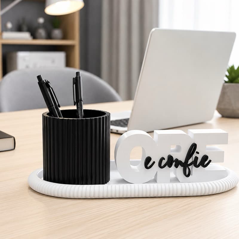 Kit Decoração Ore e Confie com Vaso Porta-Caneta ou Cachepot para Plantas Pequenas, Multiuso para Mesa Sala e Escritório