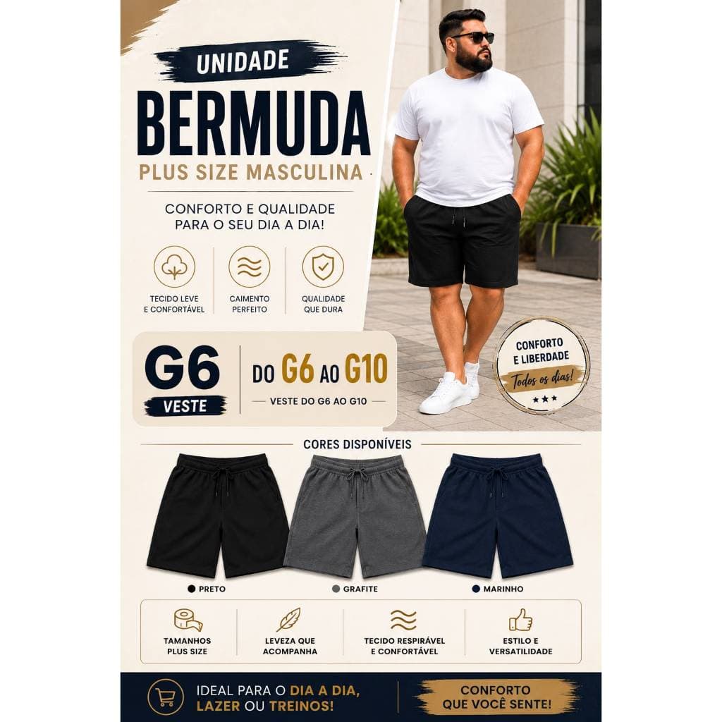 Bermuda Plus Size - (G7 - G8 - G10) - Esporte - Academia - Dia a Dia - Moda Masculina