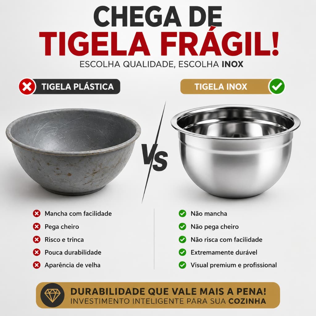 Tigela Inox 22cm Multiuso Resistente Profissional Preparo Cozinha