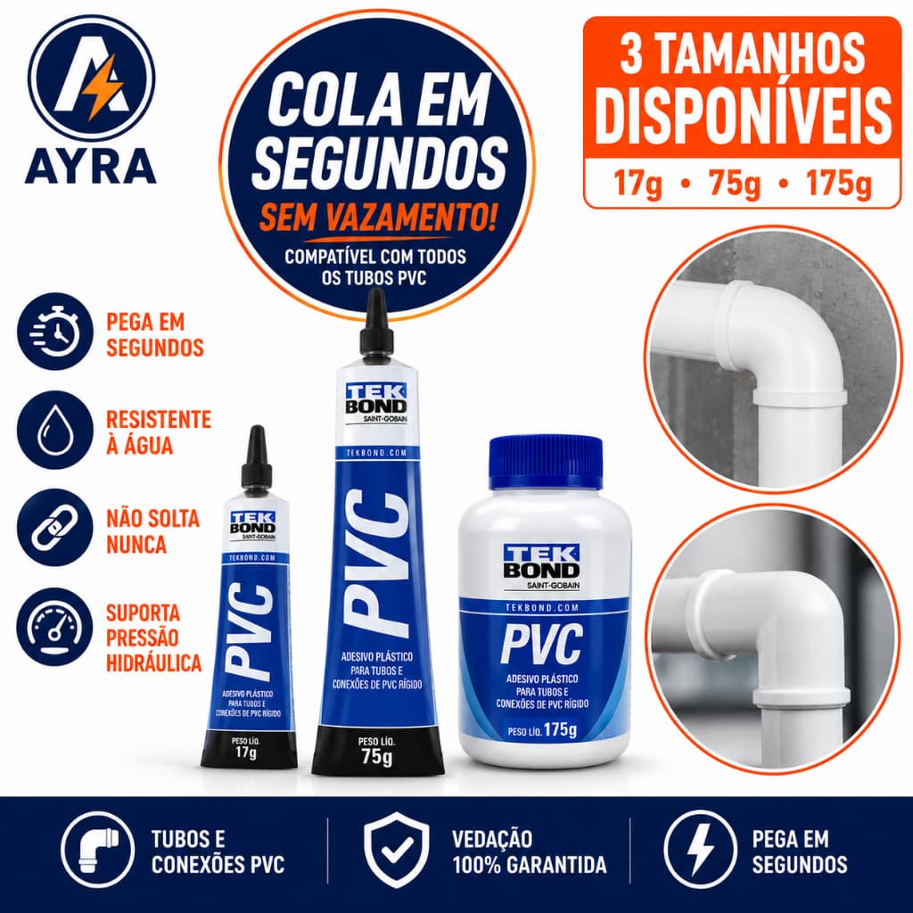 Cola PVC Adesivo Tekbond Tubos e Conexões PVC Rígido  | 3 Tamanhos | 17g 75g 175g | Pega em Segundos