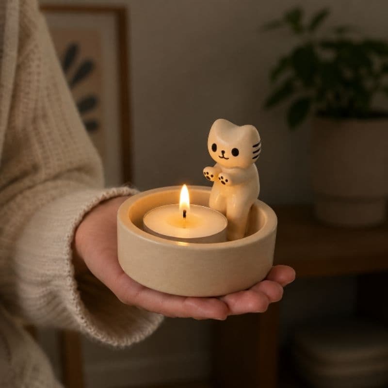Castiçal De Resina Gatinho Cerâmica 8cm Decorativo Porta Vela Fofo Minimalista Presente Criativo Gato