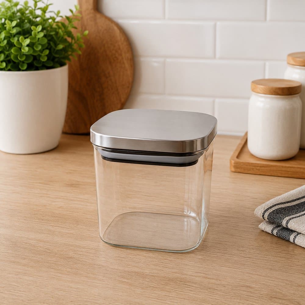 Kit 1 2 3 Pote De Vidro Com Tampa Inox 700ml Organizador Mantimentos Café Açúcar Cozinha Lavanderia