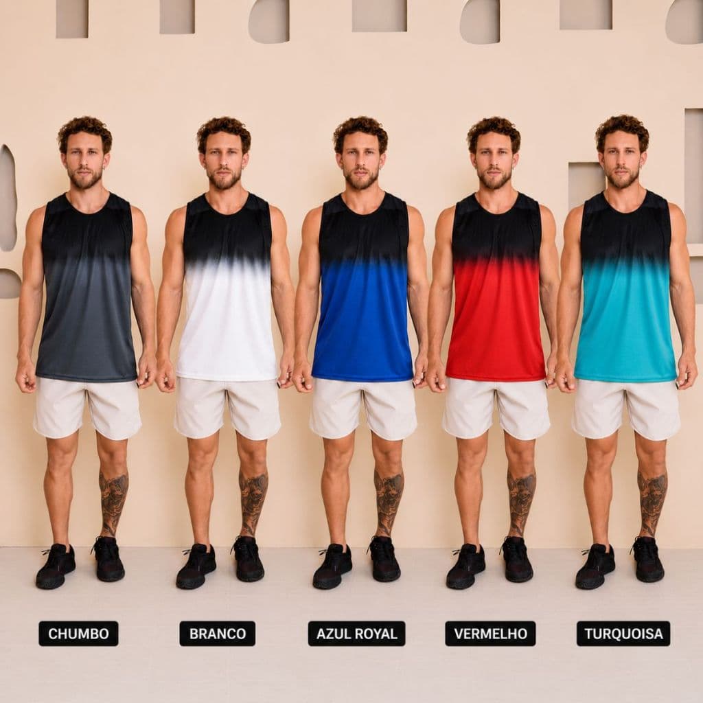 kIT com 5  Peças Regatas-Camisetas Masculina Basica Dry-Fit Sublimação Academia Esportivo-Carnaval