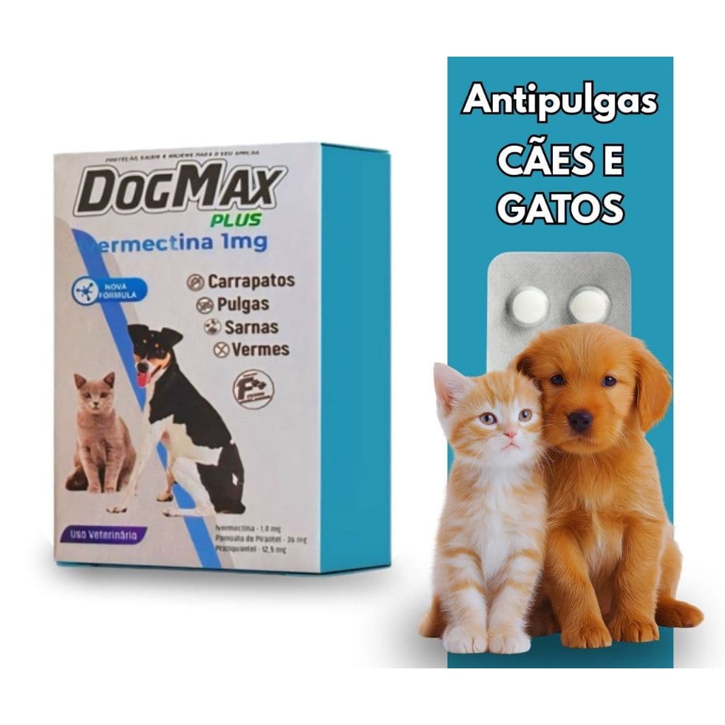 DogMax Plus - Ação 4 em 1 - Remédio para Pulgas, Carrapatos, Vermes e Sarna | 8 Comprimidos 5kg