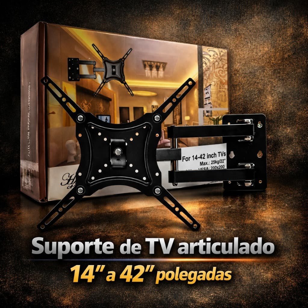 Suporte Articulado para TV 14” a 42” Reforçado Parede VESA até 35kg com Inclinação e Parafusos
