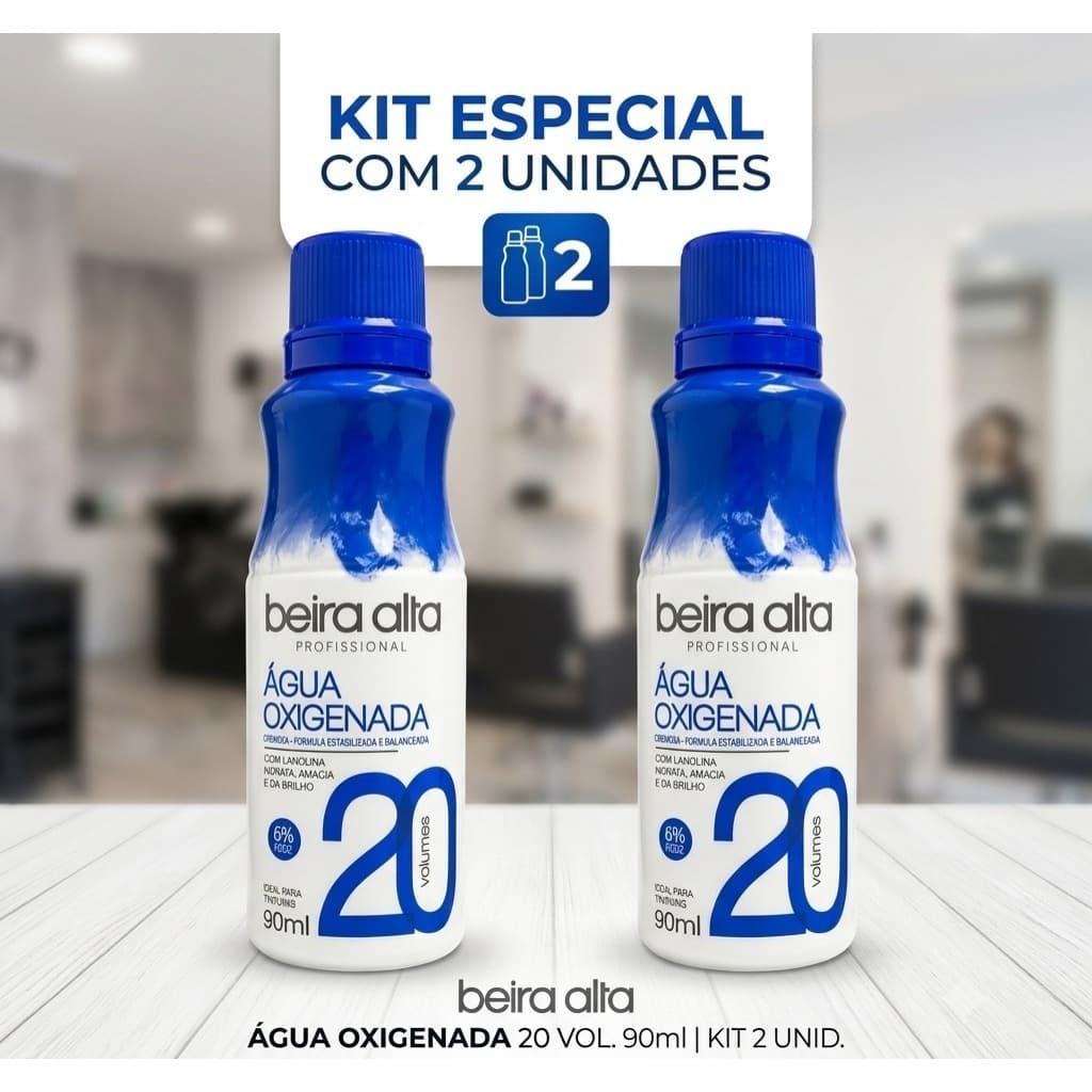 Kit 2 OX - Água Oxigenada 10, 20, 30 ou 40 Volumes Beira Alta 90ml Para Coloração