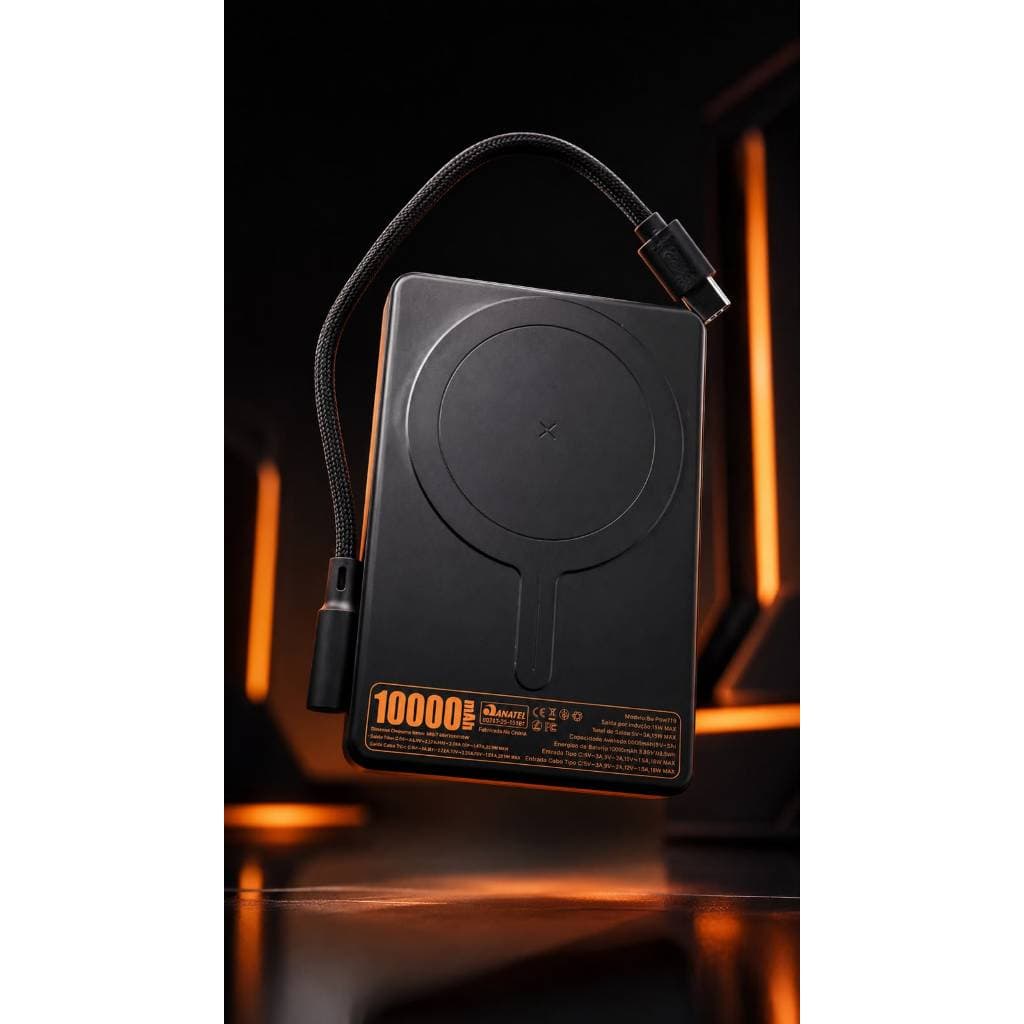 Carregador Portatil Power Bank Basike 10000mAh Carregador Portátil Carga Rápida 22.5W Indução 15W Cabo tipo C Suporte PD