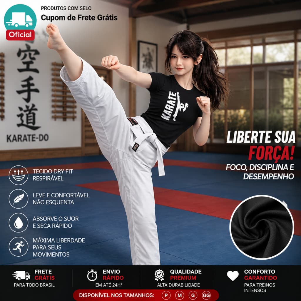 Camiseta Baby Look Feminina KARATÊ Dry-Fit Para Esportes Treino Academia ALTA QUALIDADE Slim FIT