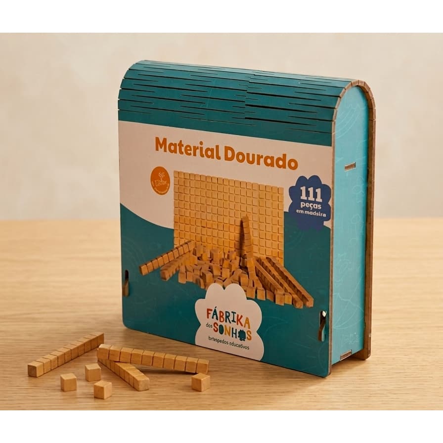 Material Dourado 111 Peças + Caixa de Madeira Jogo Educativo de Matemática