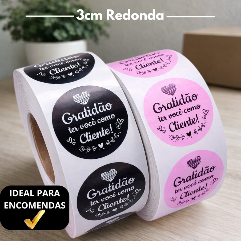 Adesivo Gratidão ter você como cliente Etiqueta Para Embalagem Colorida Redonda 3cm Lacre Personaliz