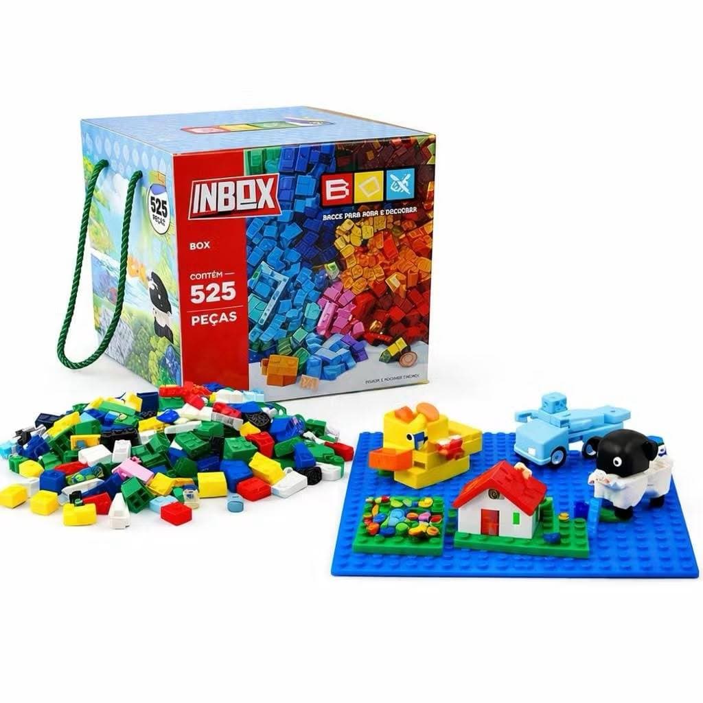 CAIXA INBLOX BLOCO DE MONTAR IINFANTIL BOX COM 525 PEÇAS COM BASE BRINQUEDO EDUCATIVO COMPATIVEL LEGO