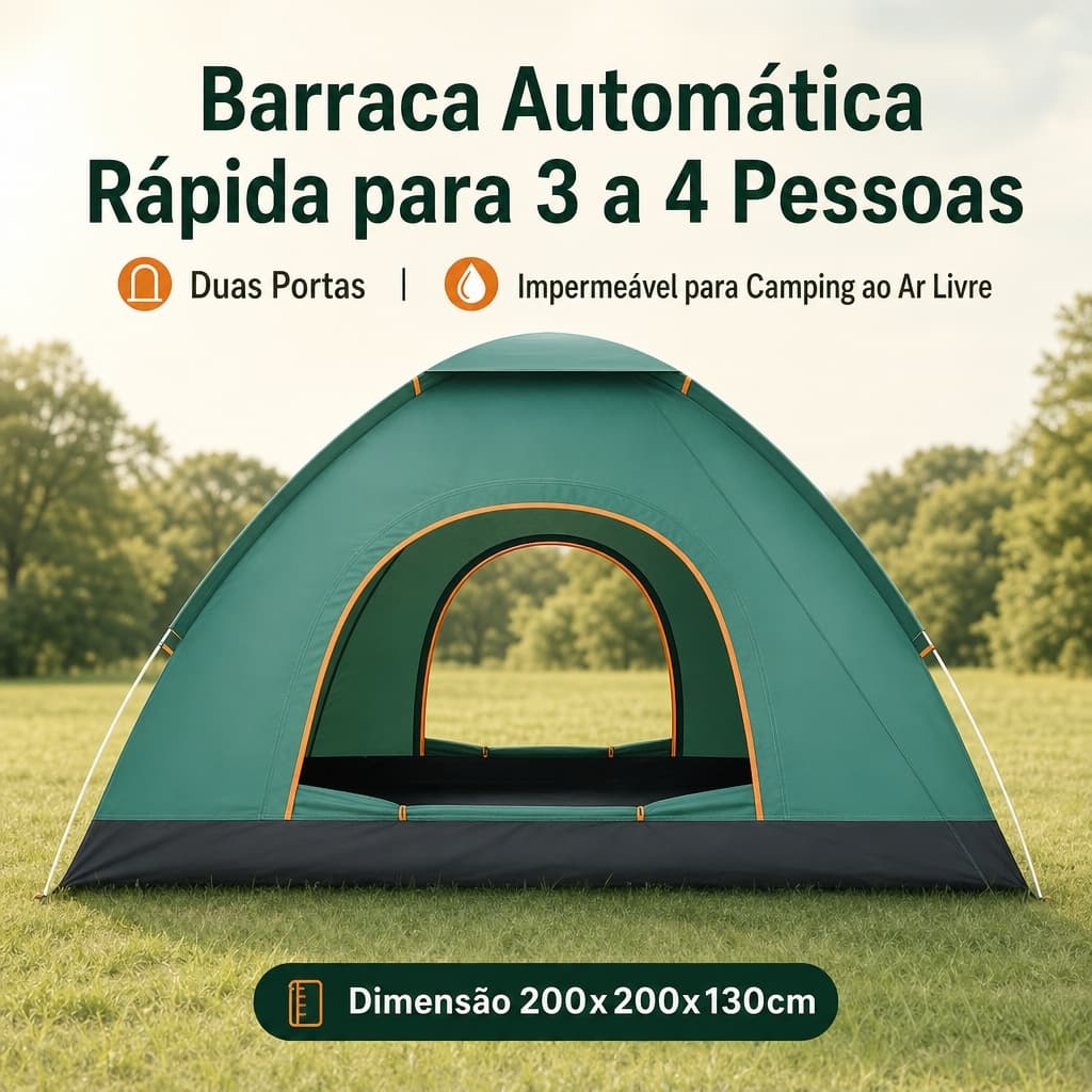 Barraca Iglu Automática 3/4 Pessoas Impermeável Duas Portas 200x200x130cm c/ Kit Anti-Vento