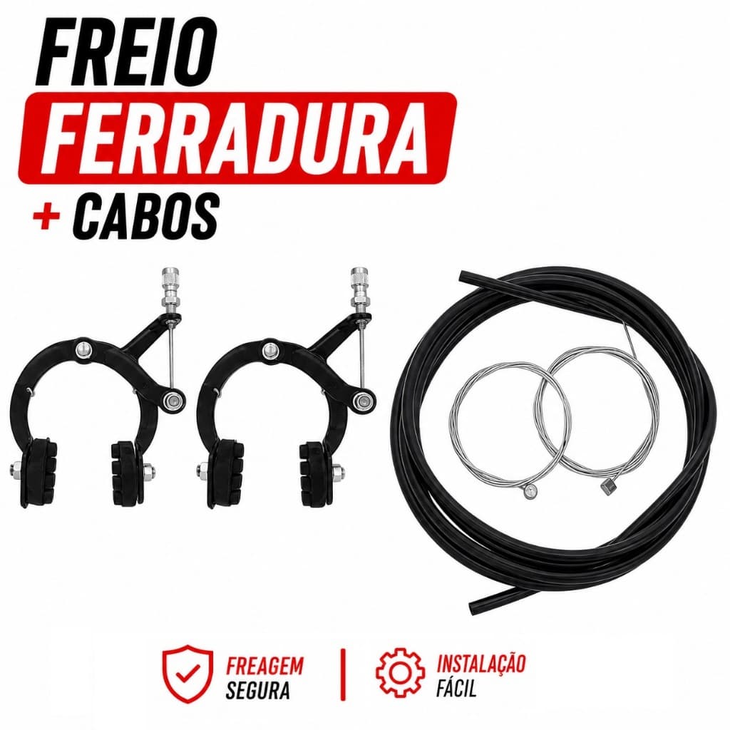 FREIO BICICLETA FERRADURA BMX BIKE MTB AÇO PRETO PAR + Cabos