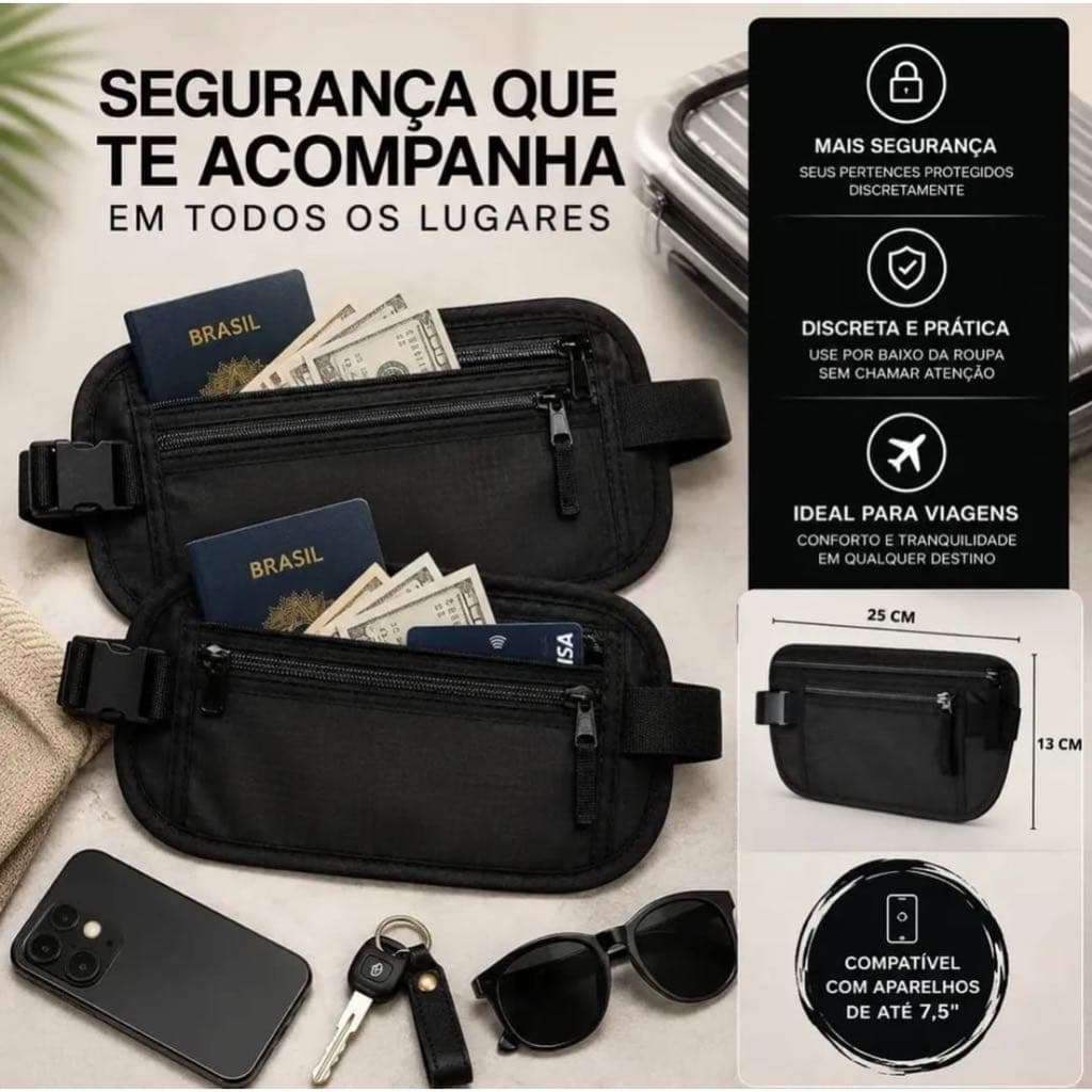 Pochete Doleira Slim Cintura Porta Dinheiro Celular Documento Bolsa Secreta