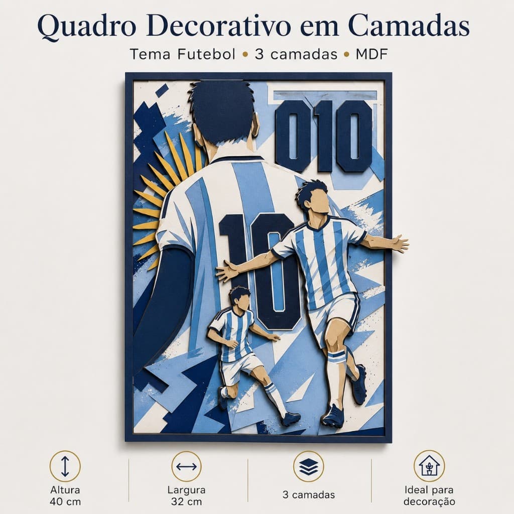 Quadros Decorativos Quartos e Sala Messi Camisa 10 MDF