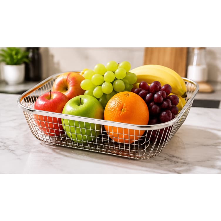 Fruteira Inox Multiuso Cesto Organizador para Frutas Bancada Cozinha Moderna Resistente