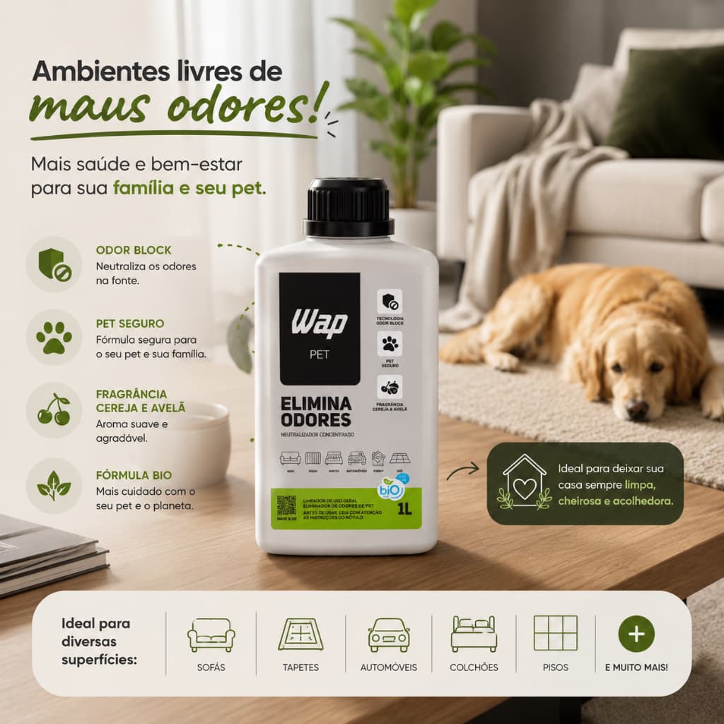 WAP Elimina Odores Pet 1L Neutralizador de Cheiro de Urina Fezes e Xixi