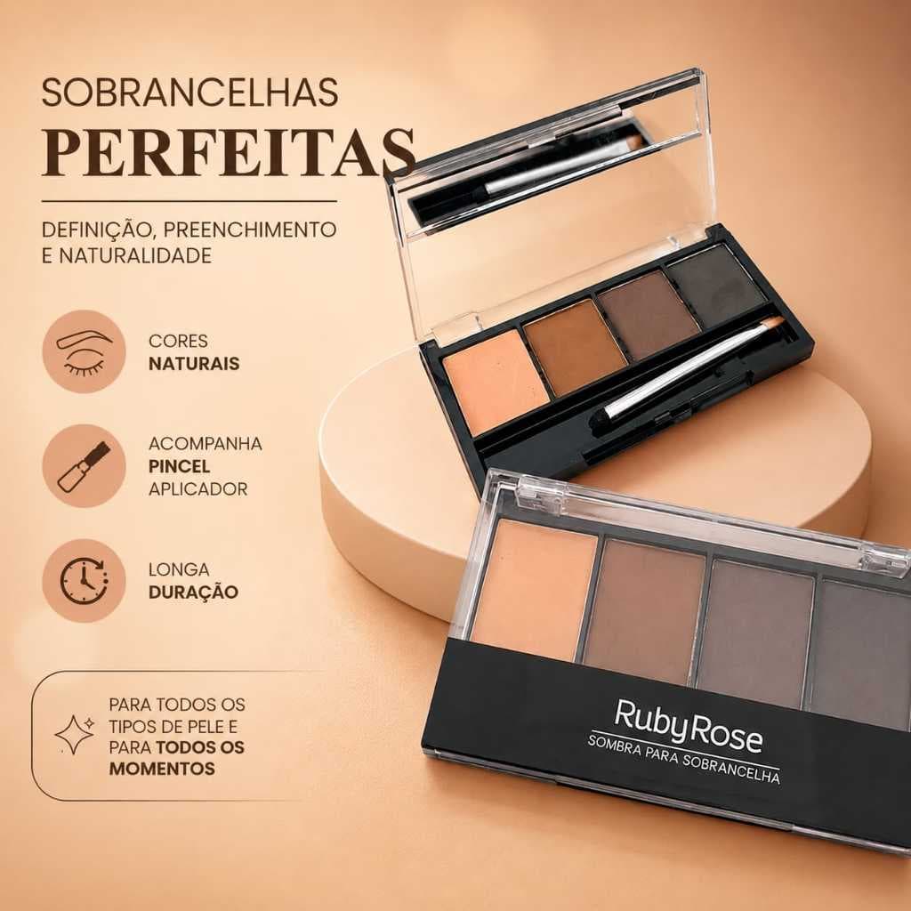Paleta de Sombra para Sobrancelhas Ruby Rose Trio de Sombras Alta Pigmentação