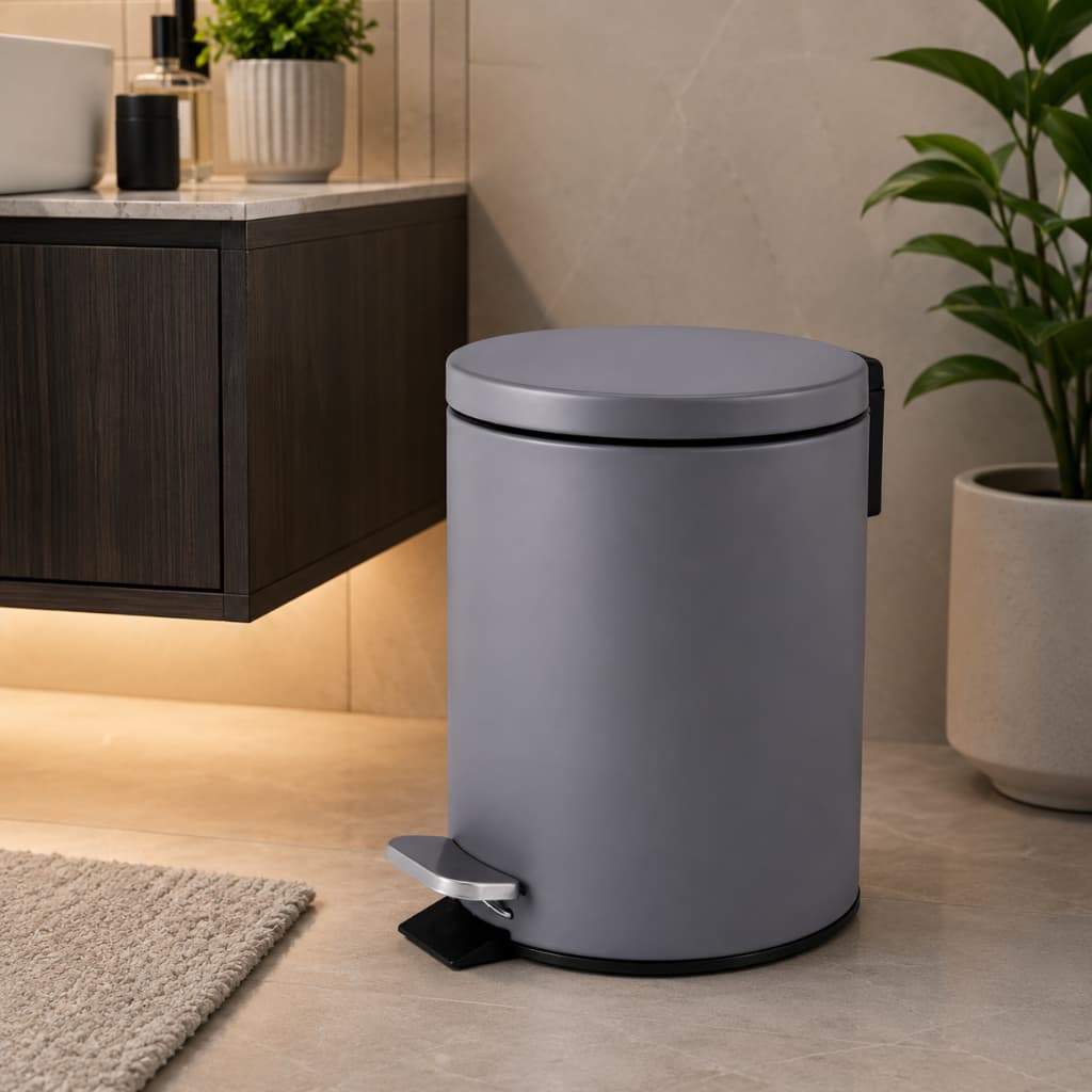 Lixeira Cinza Matte Com Pedal 3 Ou 5 Litros Banheiro Cozinha