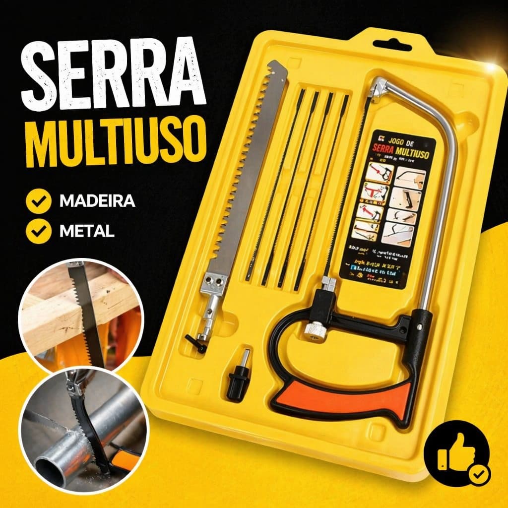 Serra Mágica Kit de Arco e Lâminas Tico Tico Diamantada e Serrote Multifuncional Corta Madeira Metal