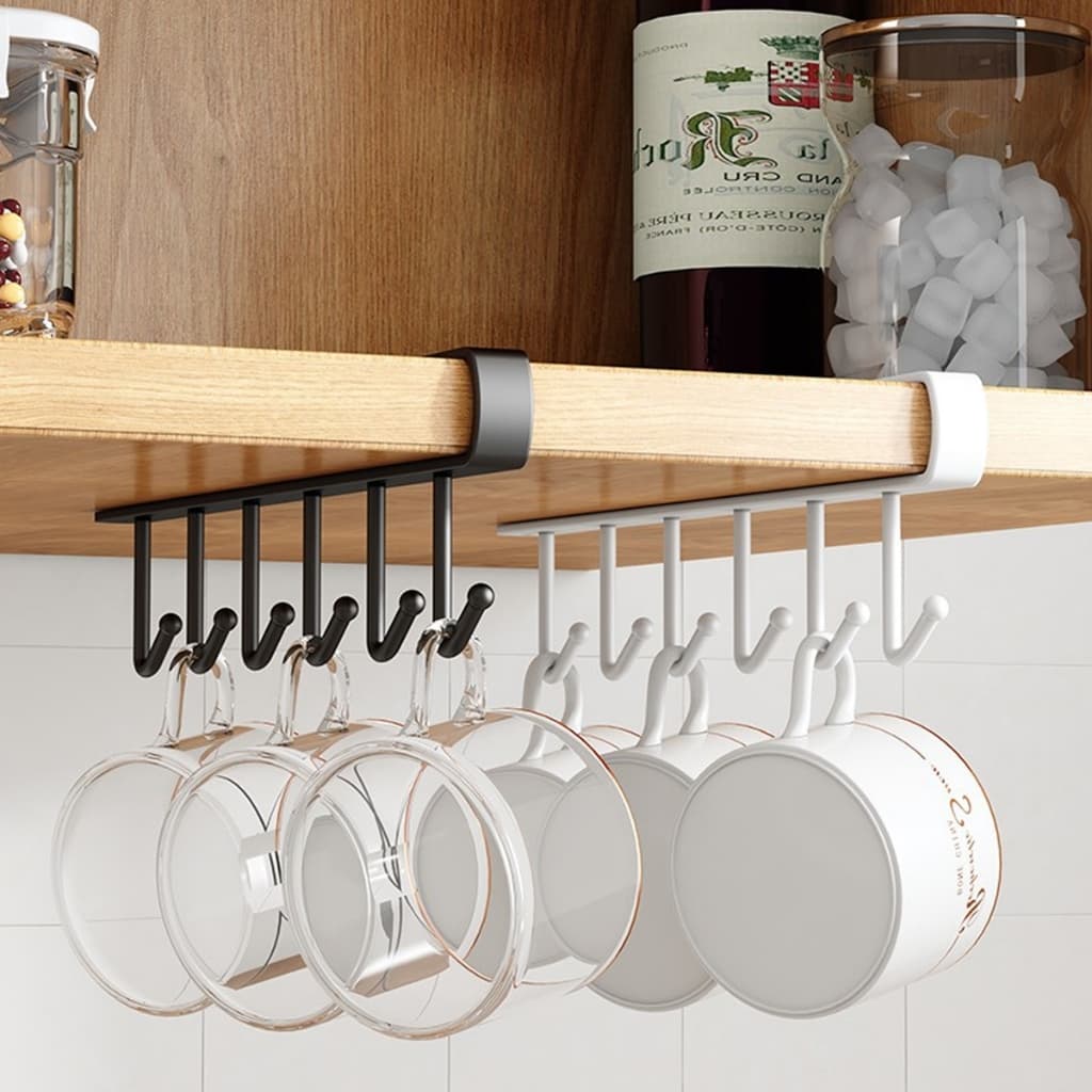 Organizador com ganchos para xícaras de café, prateleira de metal para pendurar no celular, talheres e utensílios