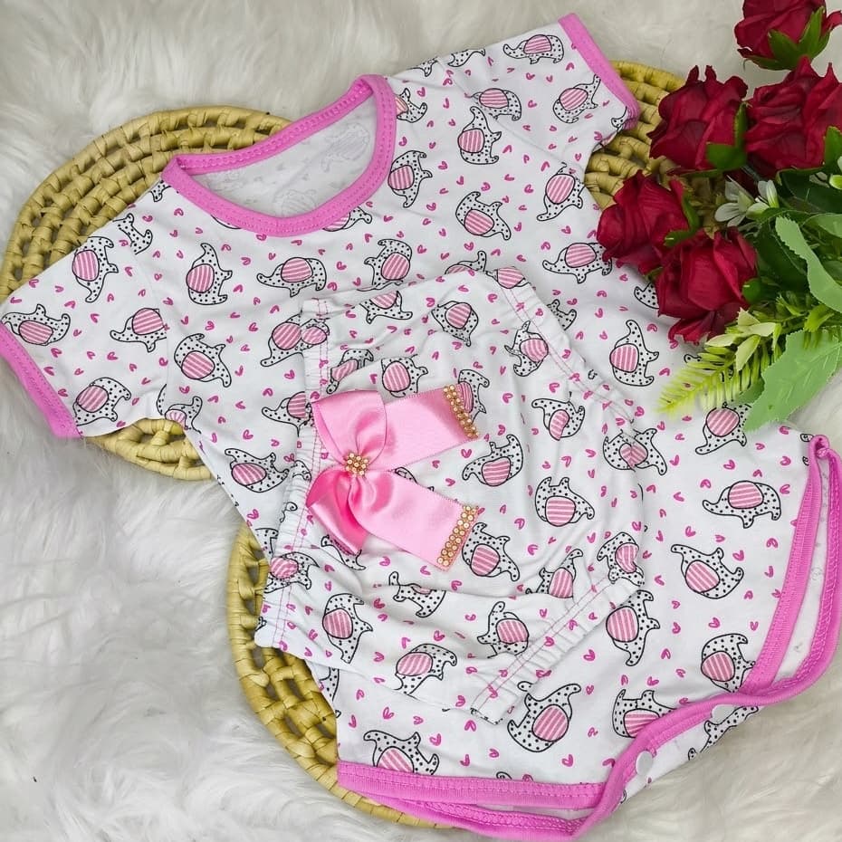 Kit Conjunto Roupa Infantil Bebê Menina Body e Short | Embalado p/ Presente e Envio Imediato