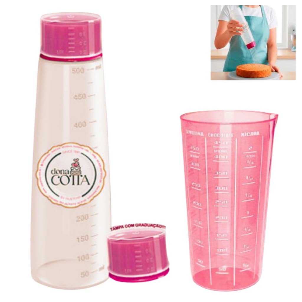 Regador de Bolo Bisnaga para Umedecer + Copo Medidor Rosa 570ml