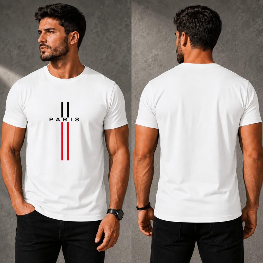 Camiseta Paris Masculina Algodão Estampada Minimalista Casual Manga Curta Streetwear Premium