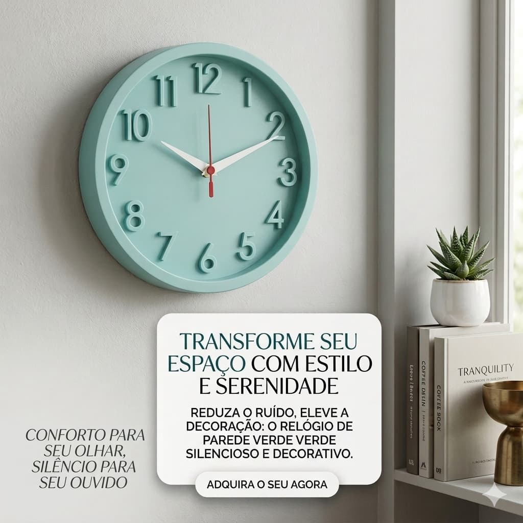 Relogio de Parede 3D Sigma Verde Plashome Escritório Cozinha Sala Com Mecanismo Silencioso