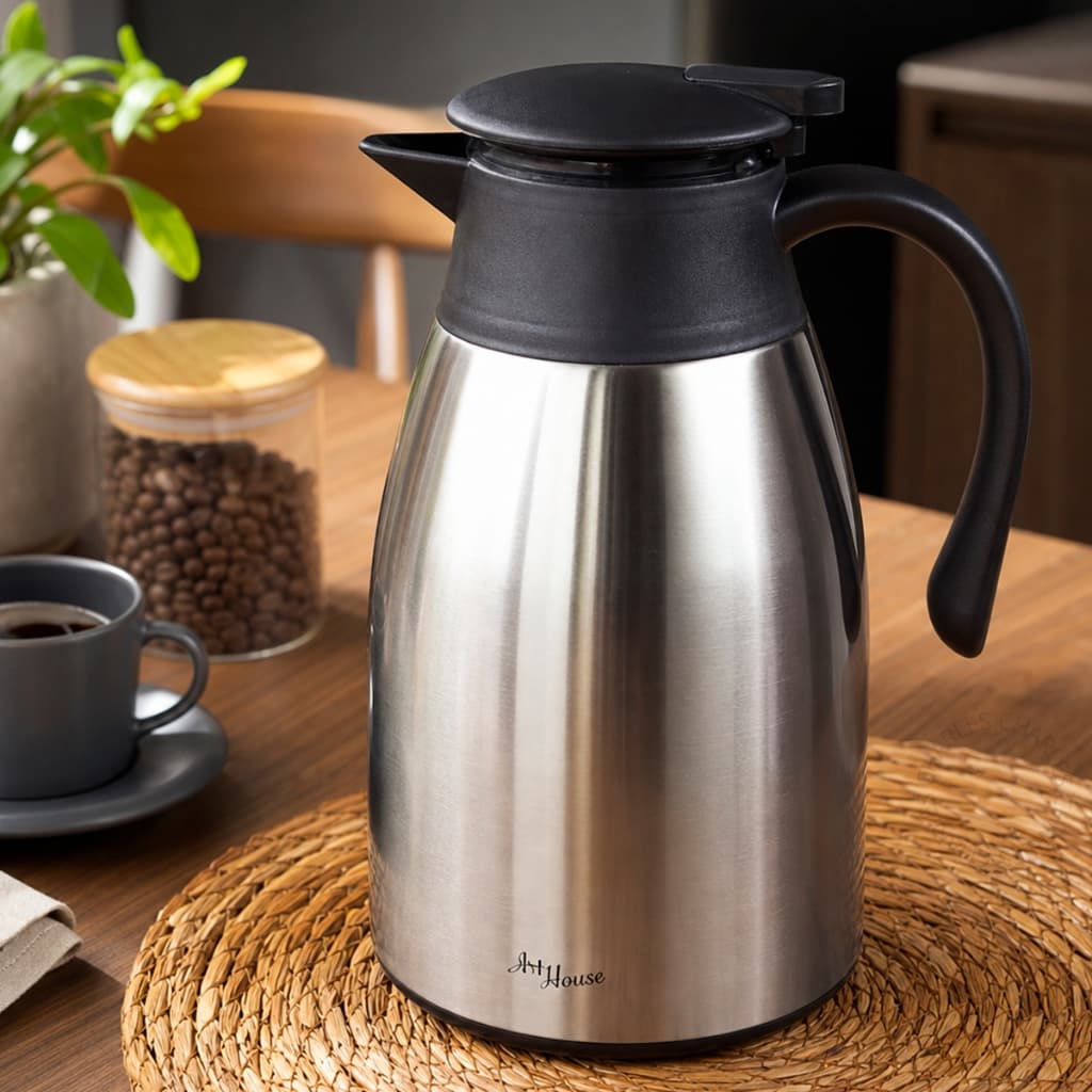 Garrafa Térmica Inox 1 Litro Parede Dupla de Vidro com Cabo Chá Café e Bebidas Quentes e Frias