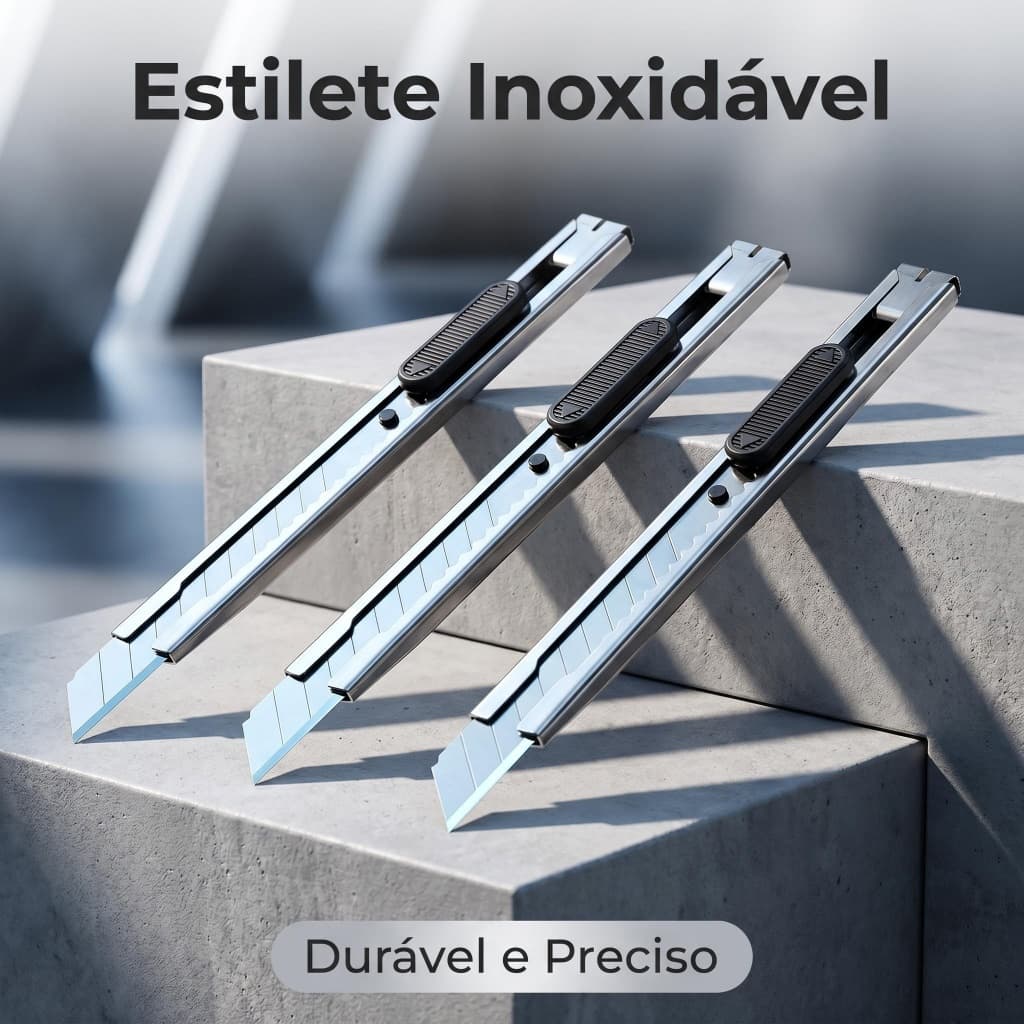 Estilete Metal Profissional Lâmina 30 Graus 9mm para Corte de Embalagens e Adesivos