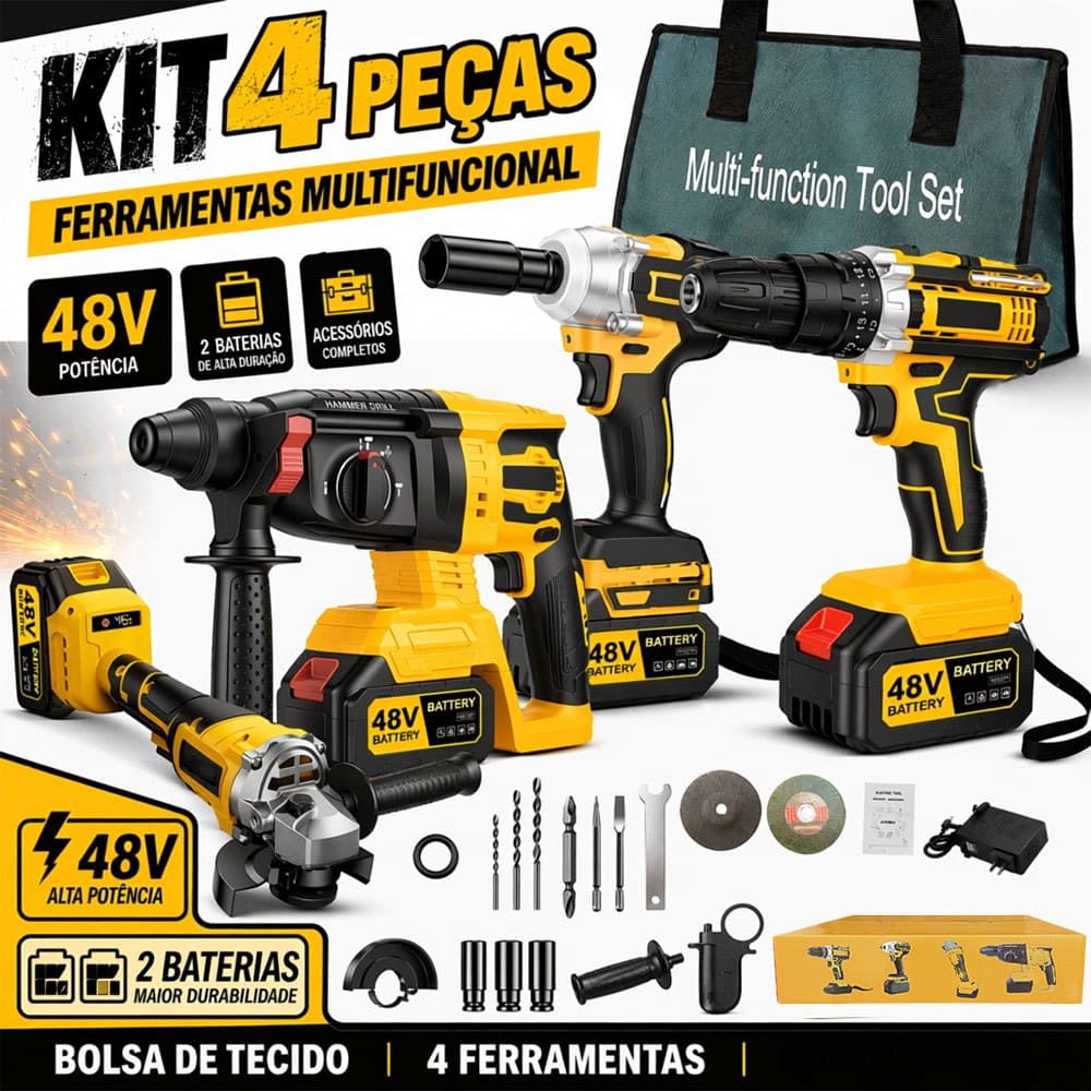 Kit de Ferramentas 4 Peças com Bolsa Organizadora Portátil Ferramentas Manuais Profissionais para Casa e Reparos