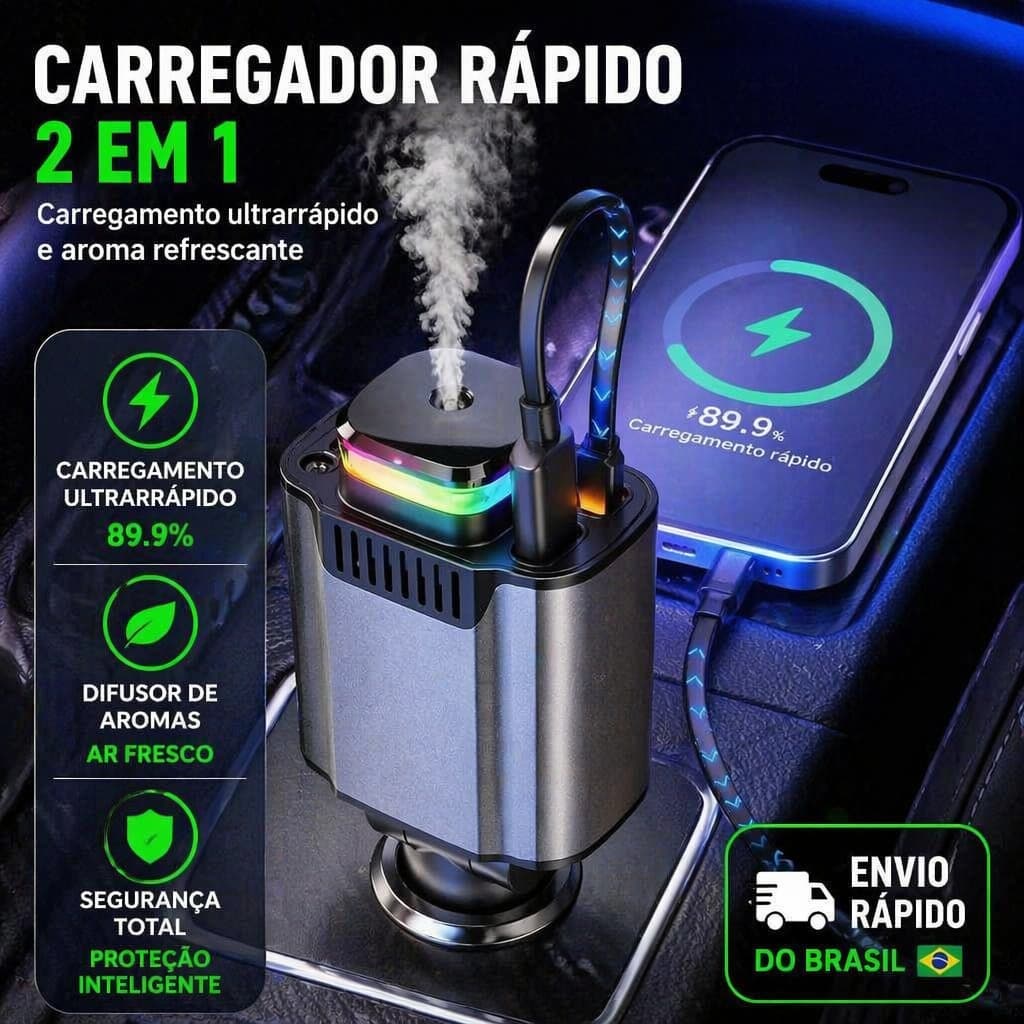 Carregador Veicular Multifuncional Novo Modelo 3 Portas USB Carga Rápida