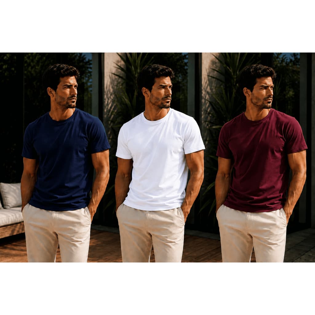 Kit com 3 Camisetas Masculinas Bordô em Algodão Básicas Gola Redonda para o Dia a Dia
