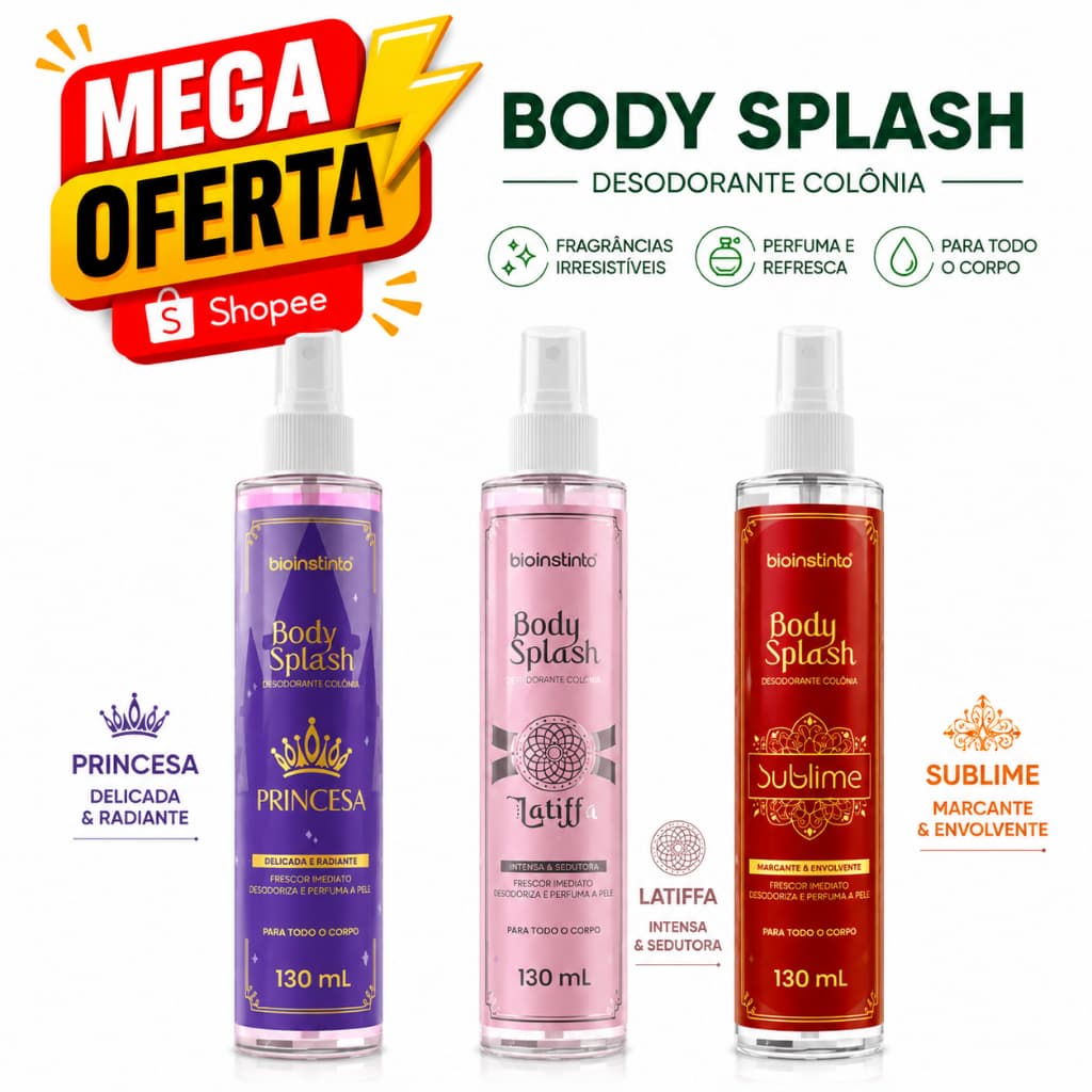 3 UN Body Splash Bio Instinto 130ml PRINCESA + SUBLIME + LATIFFA