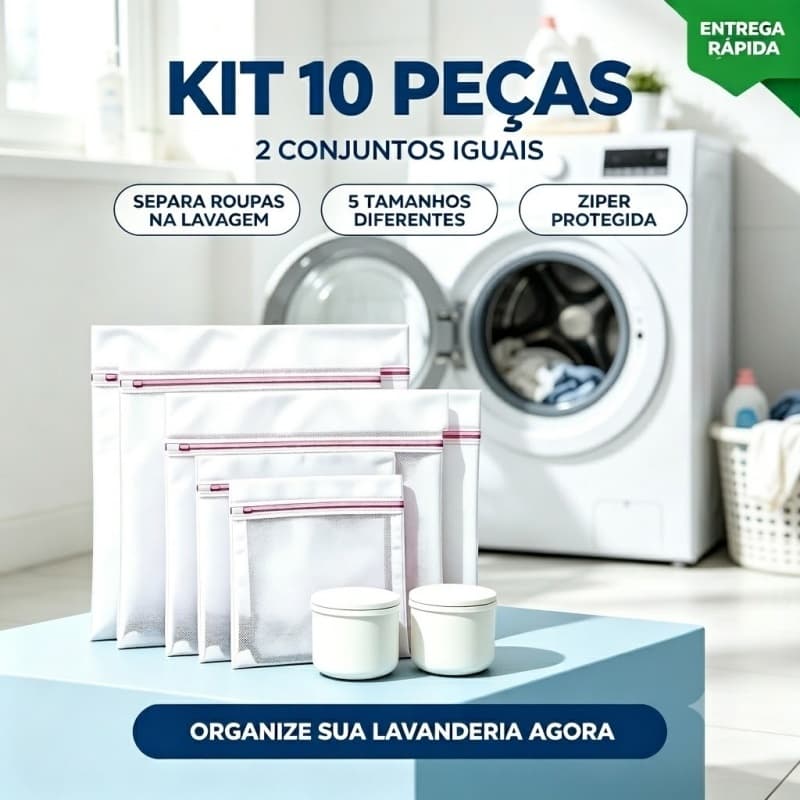 Kit 10 Sacos De Lavar Roupas Delicadas, Saco de Lavanderia Bolsa Para Lavar Roupas Íntima - 5 Tamanho